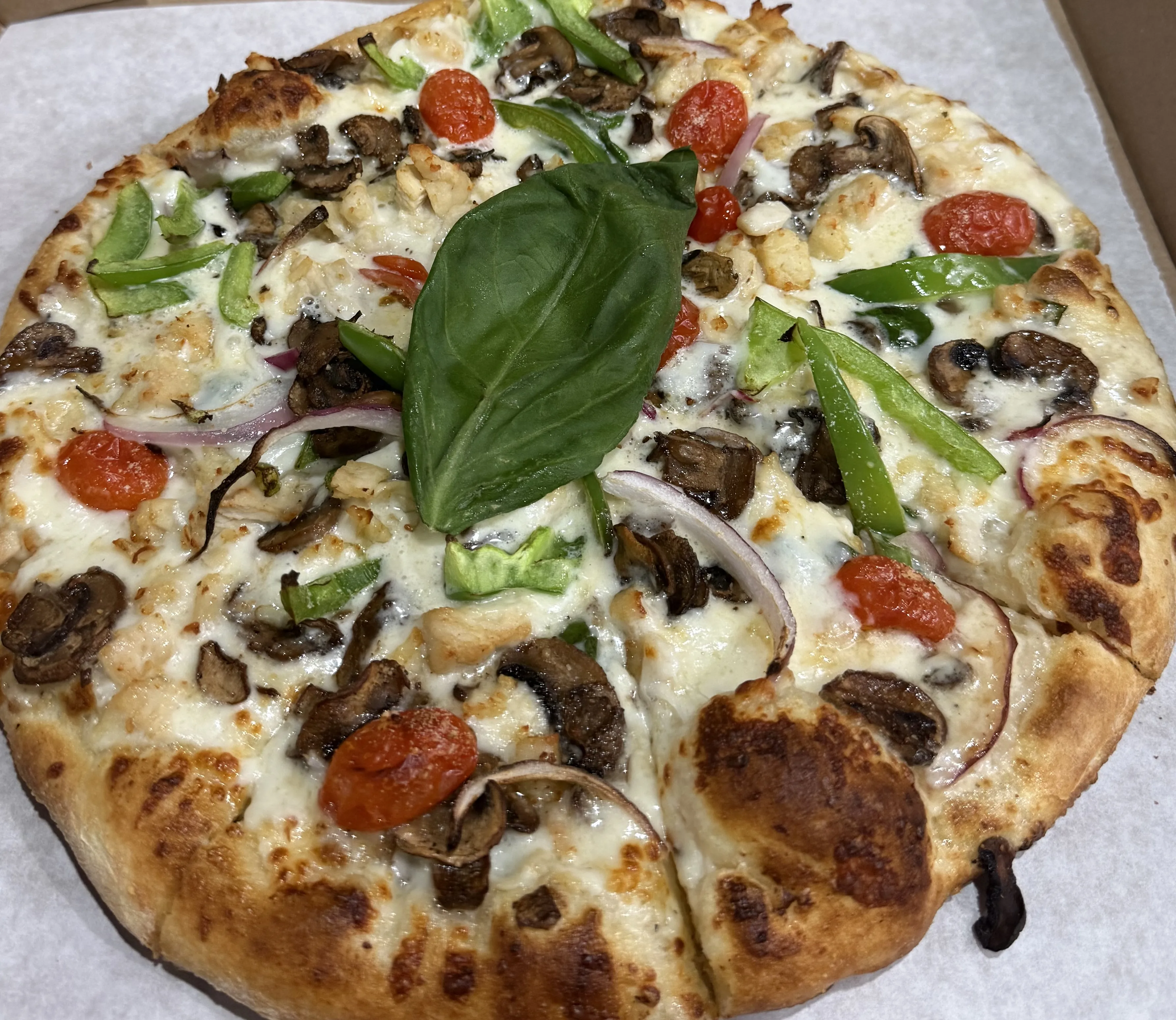 Fresh pizza slices sizzling